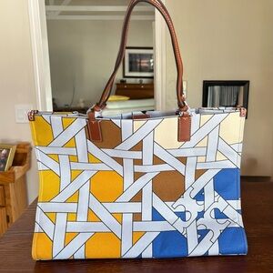 Tory Burch Canvas Tote Bag- Geometric Print- Excellent Condition